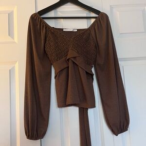 Altars State Chocolate Smocked Long Sleeve Women's Top